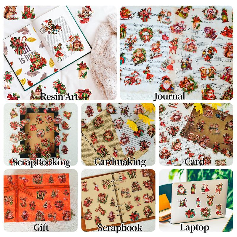 Christmas Themed Sticker, 50pcs set Cute Cartoon Pattern Decals, Decorative Sticker for DIY Scrapbooking Journaling Gift Wrapping