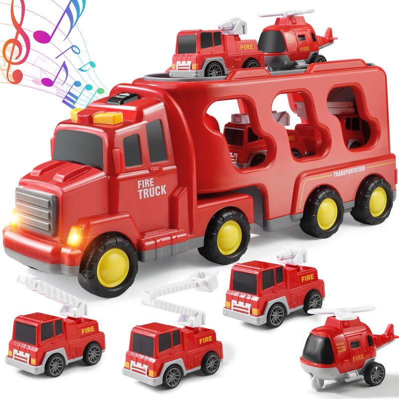 5-in-1 Container Truck Toy with Four Mini Cars – Realistic Details, High-Quality Design, Includes Emergency Vehicles, Sports Cars, Off-Road Trucks, and Race Cars