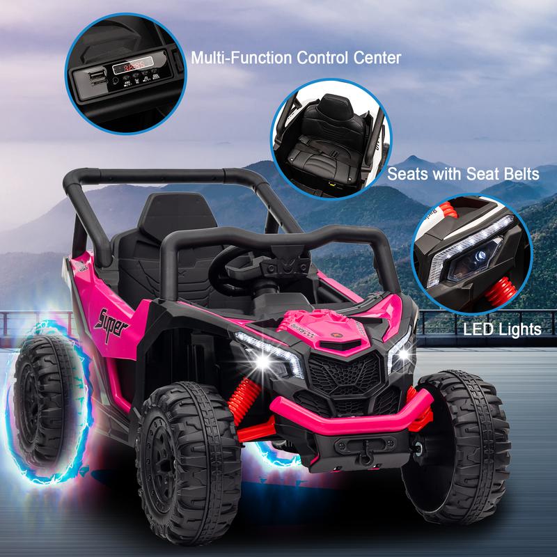 POSTACK 12 Volt Ride on Car with Remote Control, Battery Powered Electric Vehicle for Boys Girls, Off Road Ride on Toy for Kids to Drive, Power 4 Wheels for Toddler with LED Lights, Bluetooth, Pink pink remote control hobby