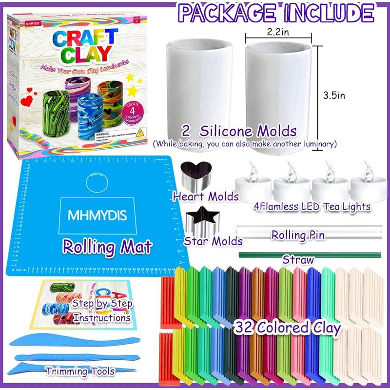 MHMYDIS Make Your Own Clay Luminaries - Arts and Crafts Clay kit for Boys Girls and Teens Age 6 7 8 9 10 11 12 Year Old and up - Creative Clay Lantern Toys for 8-12 Year Olds