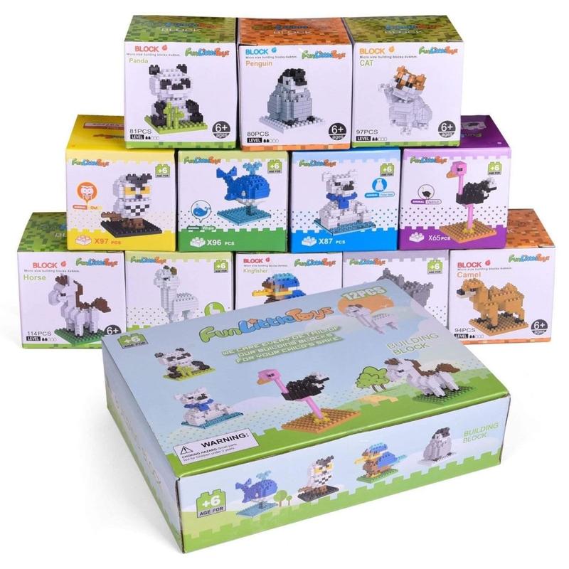 12PCS Mini Animals Building Bricks Sets for Prizes Birthday Gifts Party Favors for Kids