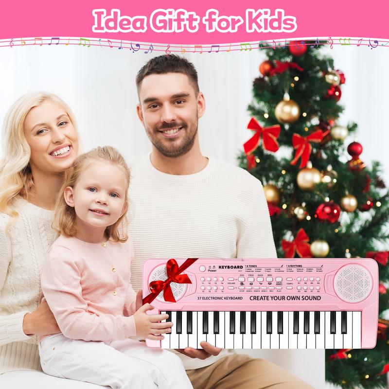 37 Key Pink Piano for Kids Music Toys for 3+ Year Old Girls Upgrade Keyboard Piano for Beginners Kids Toy Piano with Microphone Toys for 3 4 5 6 7 8 Year Old Girls Boys Gifts Age 3-8