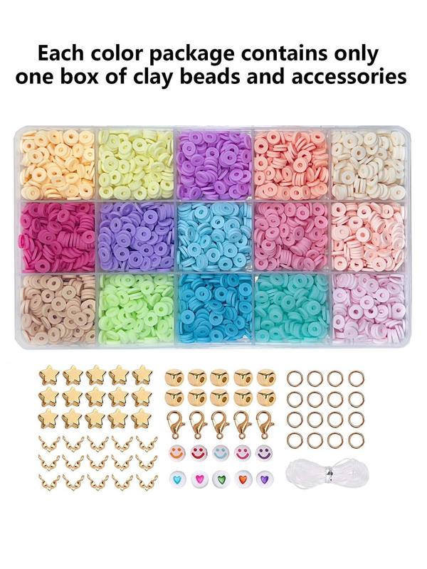 Colorful Clay Beads Kit, with Heart & Cartoon Face Pattern Beads, Star & Geometric Beads, Hooks, and String, DIY Jewelry Accessories for Bracelet Making