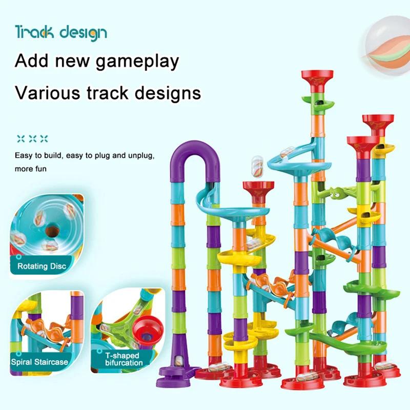 DIY Construction Marble Run Race Track Building Blocks Kids 3D Maze Ball Roll Toys Children Christmas Gift 45 93 113 142pcs Set