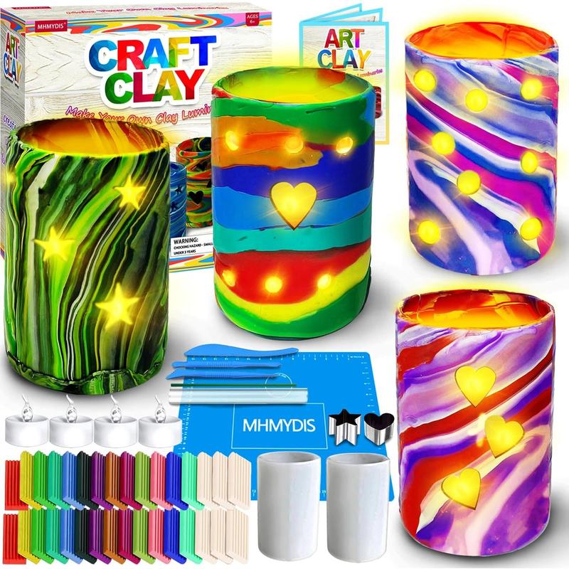 MHMYDIS Make Your Own Clay Luminaries - Arts and Crafts Clay kit for Boys Girls and Teens Age 6 7 8 9 10 11 12 Year Old and up - Creative Clay Lantern Toys for 8-12 Year Olds