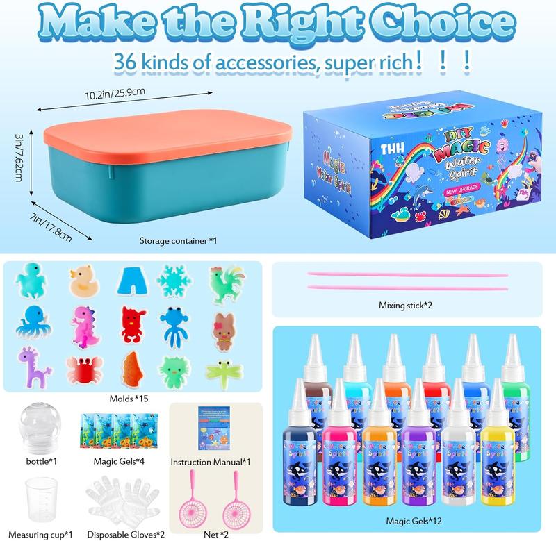 [BLACK FRIDAY OFF 50%] Aqua Fairy Water Gel Kit, Magic Water E.l.f Toy Kit, Toys Gifts for Boys Girls Childs, Craft Kit with 12 Colors Magic Gel and 15 Shape Molds, Party Favors, Arts & Crafts DIY STEM Toy