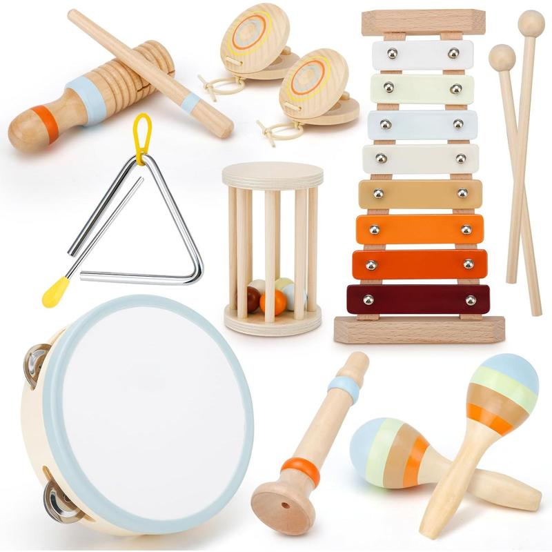 Toddler Musical Instruments, Musical Toys for Toddlers 3+, Montessori Wooden Percussion Set, Kids Musical Instruments, Orff Instruments with Xylophone Tambourine Maracas for Kids Musical Learning Toys