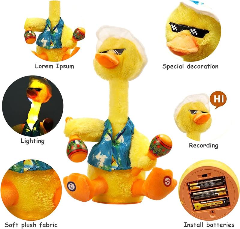 Talking duck toy, Easter duck, electric dancing light rattle toy, shake hands, talking toy repeat what you say, wriggling dancing duck sing C1