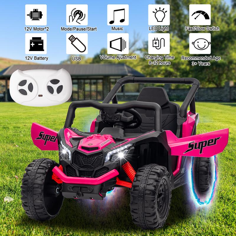 POSTACK 12 Volt Ride on Car with Remote Control, Battery Powered Electric Vehicle for Boys Girls, Off Road Ride on Toy for Kids to Drive, Power 4 Wheels for Toddler with LED Lights, Bluetooth, Pink pink remote control hobby