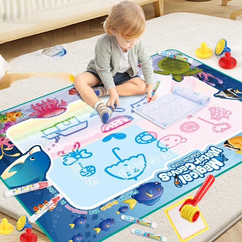 Christmas Educational Cute Cartoon Magic Water Drawing Mat, Large Absorbent Watercolor Painting Mats with Accessories Kit, Funny Graffiti Mat, Fun Toys For Indoor Playing, Ideal Birthday Gift, Thanksgiving Christmas Gift Set