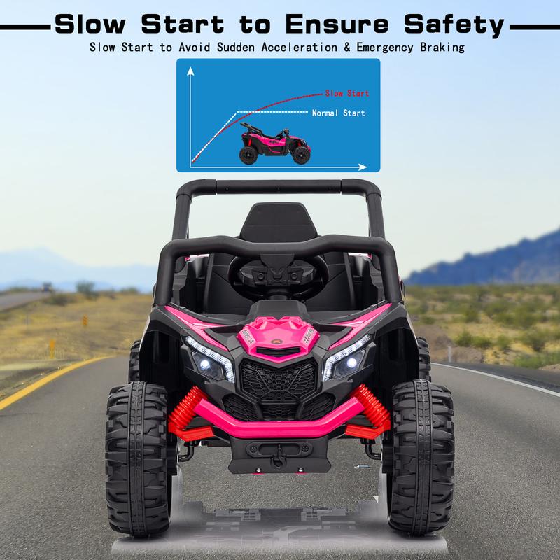 POSTACK 12 Volt Ride on Car with Remote Control, Battery Powered Electric Vehicle for Boys Girls, Off Road Ride on Toy for Kids to Drive, Power 4 Wheels for Toddler with LED Lights, Bluetooth, Pink pink remote control hobby