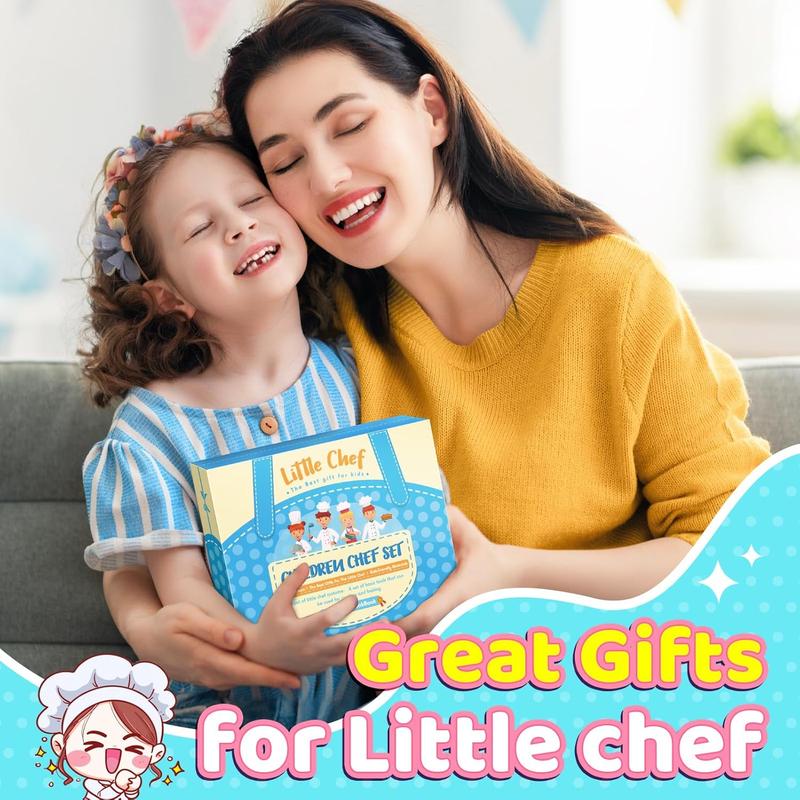 Birthday Gifts for 3-8 Year Old Girls Cute Stuff Apron for Girls Kids Cooking Sets Toys Kids Chef Hat and Apron Easter Christmas Stocking Stuffers White-with Cookbook