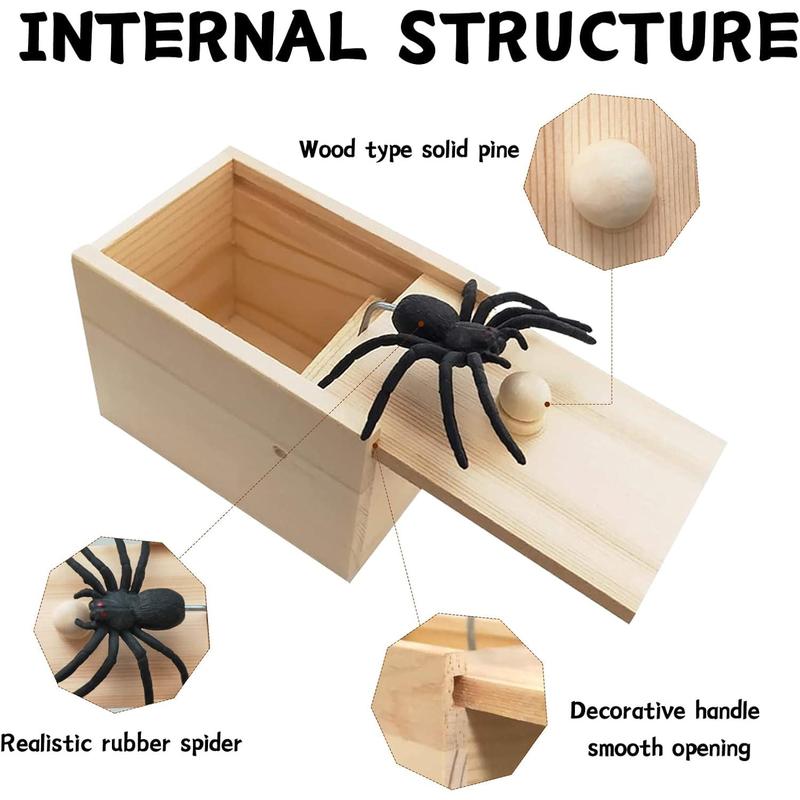 Original Spider Prank Box,Handdmade Wooden Pop Out Rubber Spider Scare Box Joke Toys Prank Adults Prank Gift Halloween