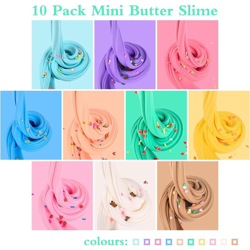 Premium Scented Butter Slime,10 Pack Slime,with Peachybbies,Watermelons,Apples and More Charms,10 Fun Slime Add Ins,Pre-Made Slime for Kids,Great 6 Year Old Toys,Super Soft Sludge Toy.Super Mini