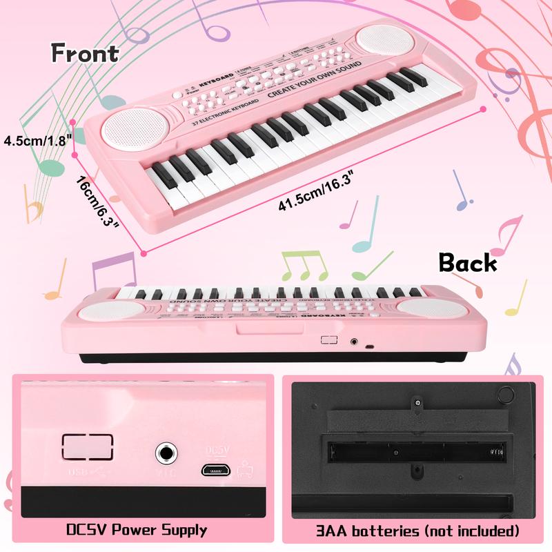 37 Key Pink Piano for Kids Music Toys for 3+ Year Old Girls Upgrade Keyboard Piano for Beginners Kids Toy Piano with Microphone Toys for 3 4 5 6 7 8 Year Old Girls Boys Gifts Age 3-8