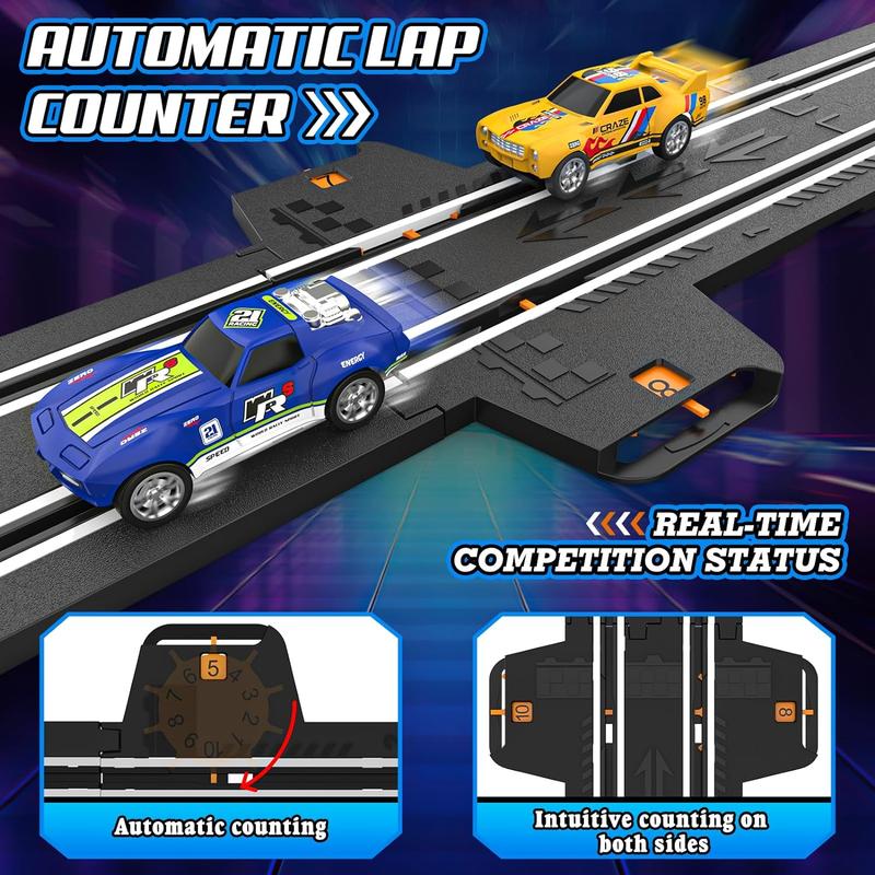 Slot Car Race Track Sets for Boys, Race Car Track with 2 High-Speed Slot Cars, Battery or Electric Car Track, Dual Racing Game Lap Counter Track Sets, Toys Gifts for Boys Girls Ages 4 5 6 7 8-12