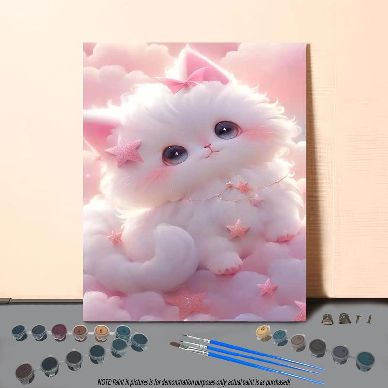 Cute Cat Pattern DIY Oil Painting Without Frame, DIY Paint By Number Hanging Kit For Beginner, DIY Home Decor