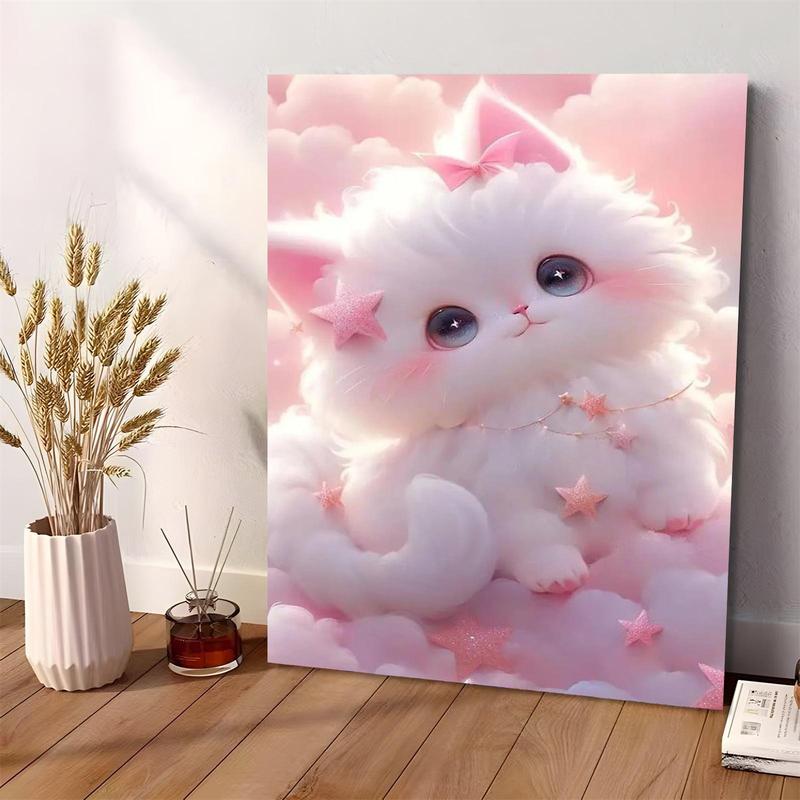 Cute Cat Pattern DIY Oil Painting Without Frame, DIY Paint By Number Hanging Kit For Beginner, DIY Home Decor