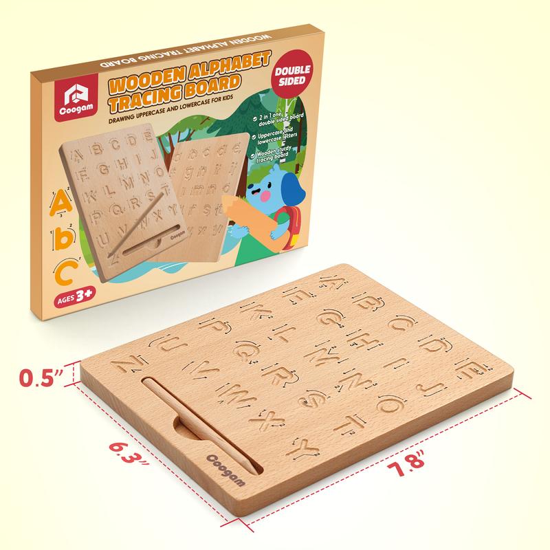 Coogam Wooden Letters Tracing Board, Alphabet Handwriting Practice Board for Kids Unisex Learning Language Toys