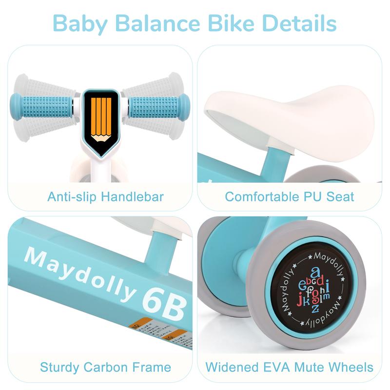 Maydolly Kids Balance Bike Bicycle Toys For 1 Year Old Boys Girls 10-24 Months Toddler, 4 Wheels Silent Toddler First Birthday Gifts Baby Gift