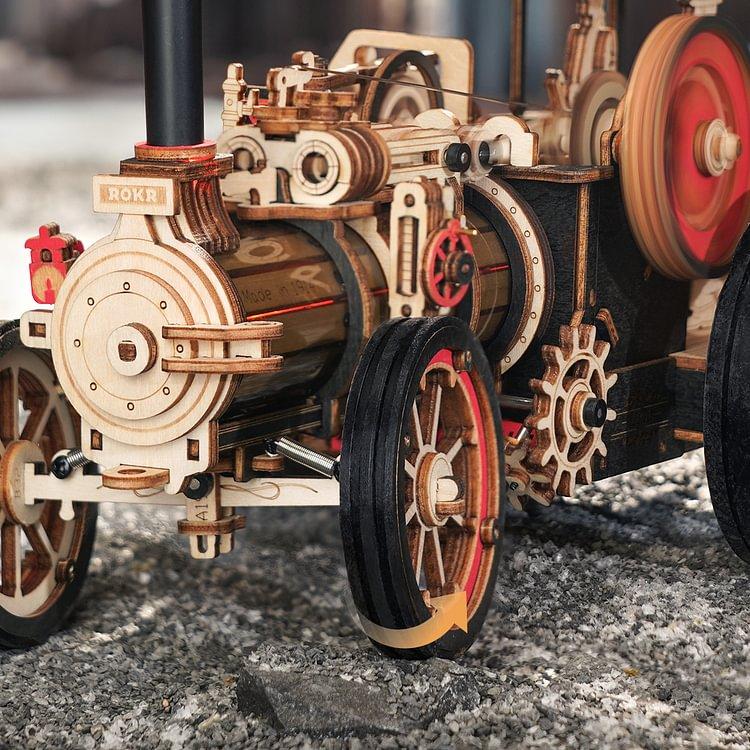 ROKR 3D Puzzle for Adults Steam Engine Tractor Locomotive Model Kit Electric Vintage Car Assembly Wooden Puzzles Vehicle Hobbies for Men Birthday Christmas building bricks