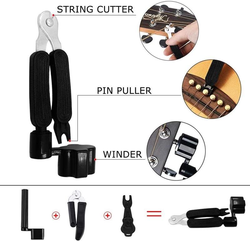 66PCS Guitar Accessories Kit for Guitar Players and Beginners - Acoustic Guitar Changing Tool, Strings, Picks, Capo, Winder & Cutter, Tuner, Bones