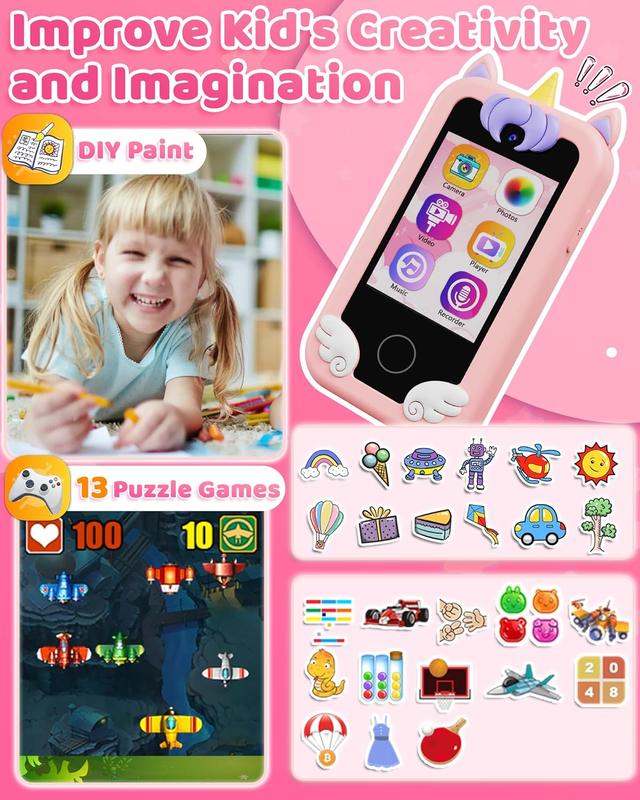 2024 Kids Special Kids Smart Phone Toy,MP3 Music Player, Dual Camera Travel Toys Educational Games, Touchscreen Pretend Play Phones for 3-8 Year Old