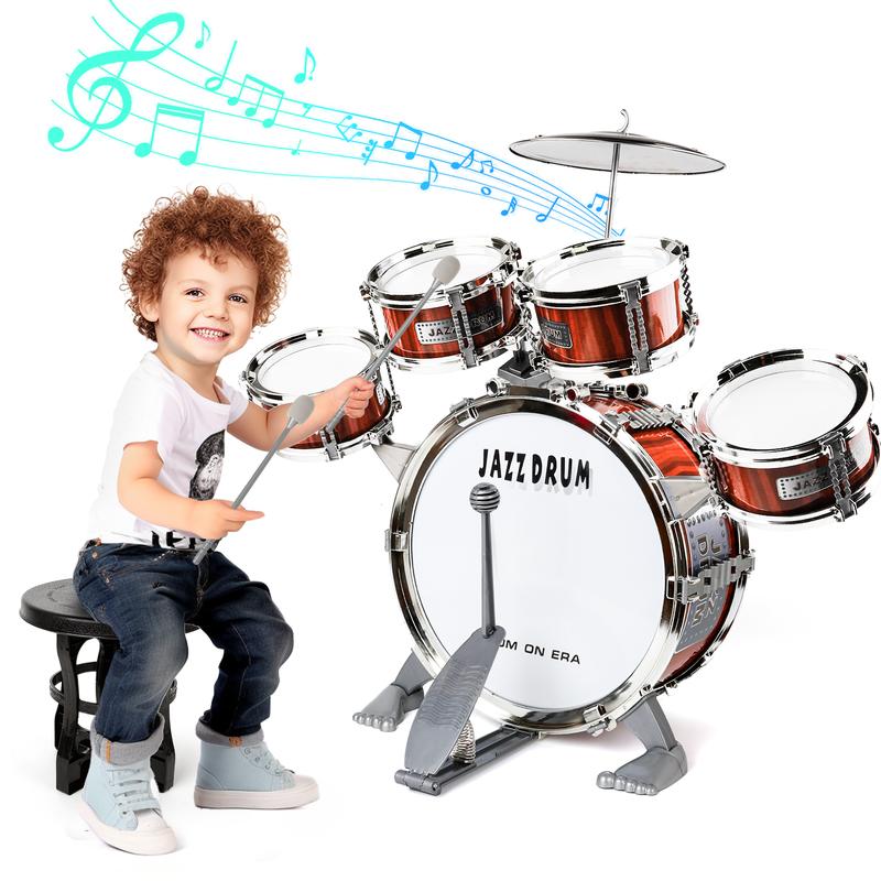 Toy Drum Set for Kids Toddler Jazz Drum Kit with 5 Drums Percussion Musical Instruments Toys for 3 4 5 Year Old Boys Girls Gifts Ages 3-5