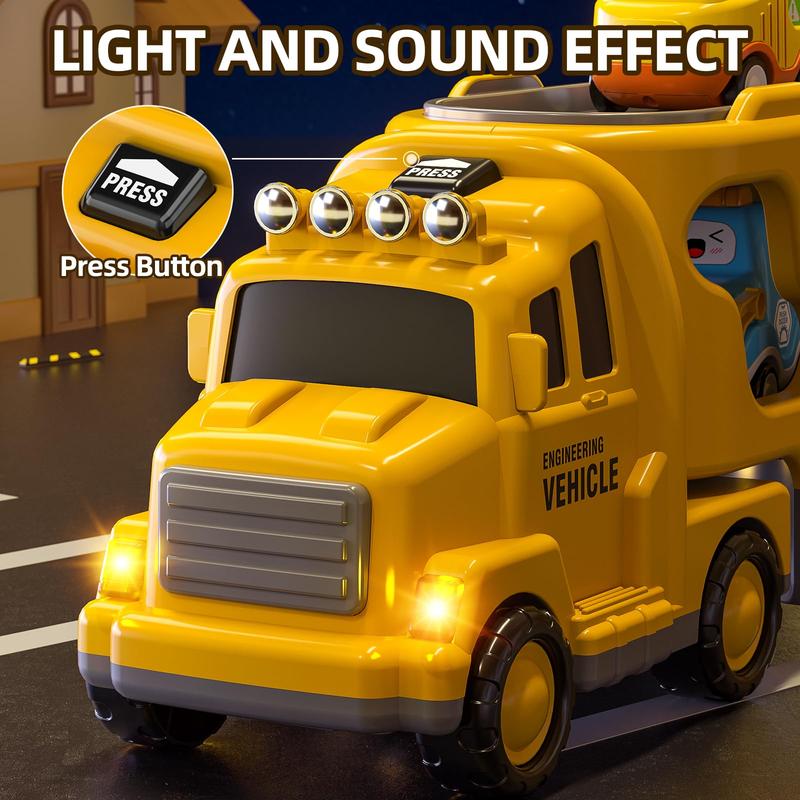 Christmas Gift Cartoon Cute Construction Vehicle - Toy Trucks Toys Transport Vehicle Carrier Truck, Trucks Toy Sets Playset Toys Gift Toys