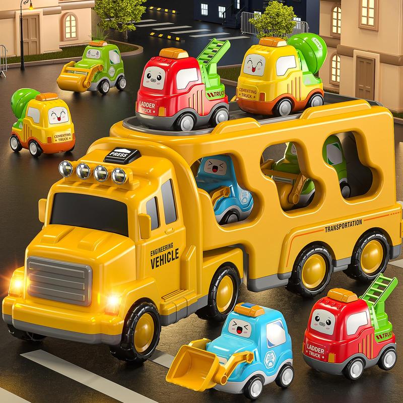 Christmas Gift Cartoon Cute Construction Vehicle - Toy Trucks Toys Transport Vehicle Carrier Truck, Trucks Toy Sets Playset Toys Gift Toys