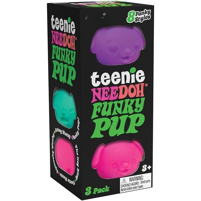 NeeDoh Teenie Funky Pups - Sensory Fidget Toy - 3 Mini Groovy Globs in Assorted Colors - Ages 3 to Adult (Pack of 1)