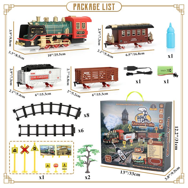 Christmas Electric Train Set w Steam, Sound & Light, Remote Control Train Toys w Steam Locomotive Engine,Toy Train for Kids Boys 3+ Year Old