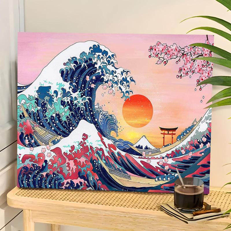 The Great Wave Pattern Painting By Numbers Kit, 1 Set DIY Paint By Numbers Kit without Frame, DIY Wall Art Painting for Home Living Room Bedroom Decor