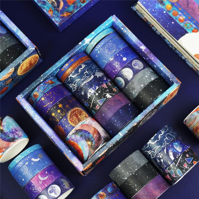 Starry Sky Theme Washi Tape Set, 19rolls box Handbook DIY Decoration Aesthetic Sticker, Scrapbooking & Journal Making Material Gift For Student, Romantic Decorations for Summer