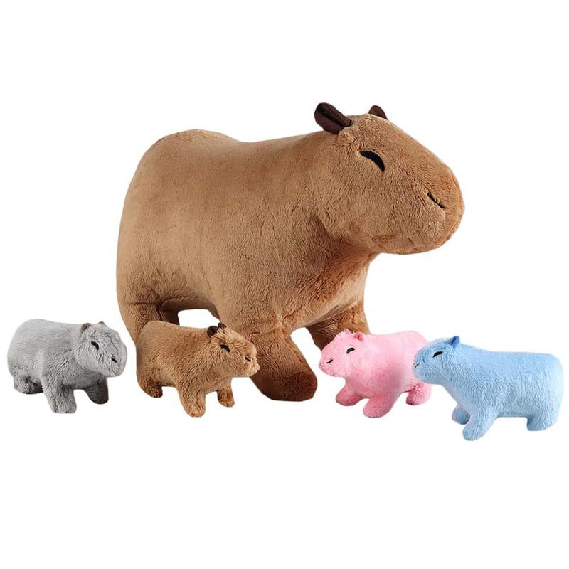 Stuffed Animal Toy Set, 1 Count Simulated Animal Capybara Plush Toy with 4 Counts Baby Capybara Plush Dolls, Funny Simulated Capybara Family Toy, Home Sofa Bed Pillow