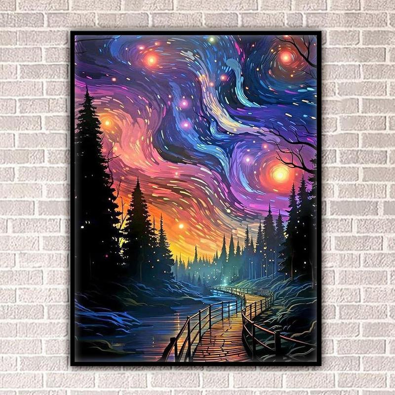 Starry Sky & Forest Pattern DIY Paint in Diamond Kit without Frame, DIY Decorative Art Picture for Adult Beginner, DIY Home Decor