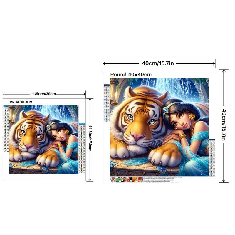 Princess & Tiger Pattern DIY Diamond Arts Colorful Painting Kit without Frame, 5D Diamond Arts Colorful Painting Kit, Wall Art Decor for Home