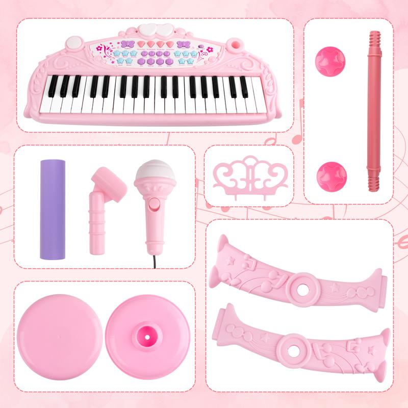 M SANMERSEN Kids Piano Keyboard Toys for Girls 37 Keys Piano for Kids with Stool and Microphone Electronic Keyboards Musical Educational Toys Birthday Gifts for Girls