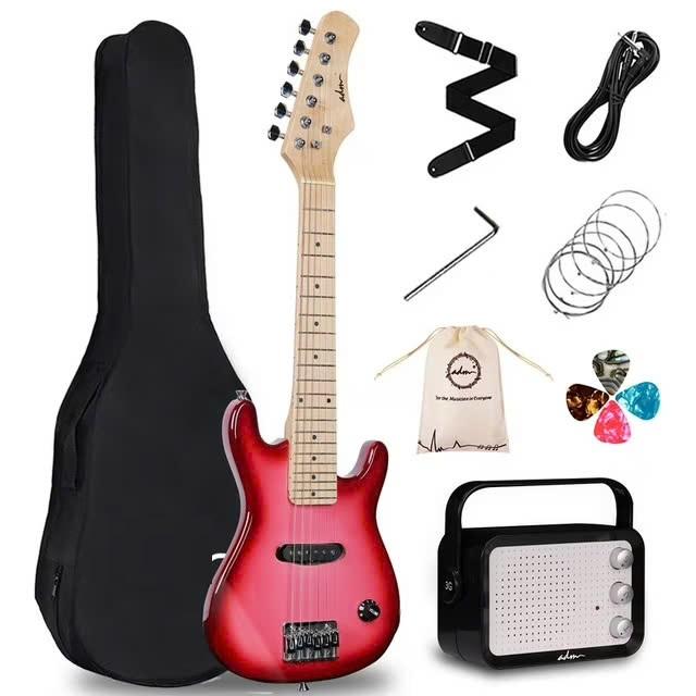 30 Inch Kids Electric Guitar Beginner Kit, Junior 1 4 Size Mini Electric Guitar for Children with Amplifier-Rose, Rosa, Light Blue, Red, Purple - YOUTH MUSIC