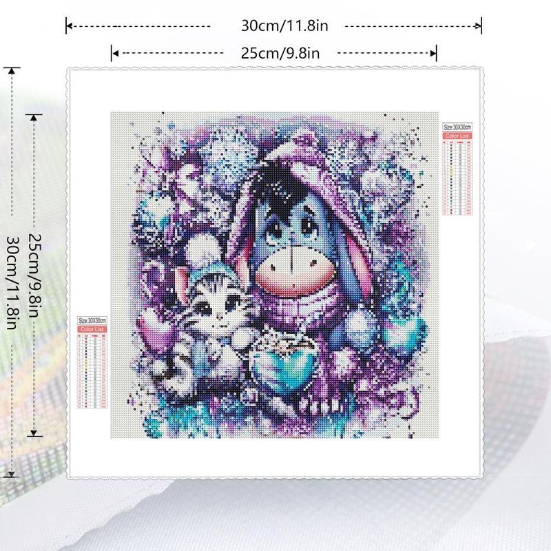 Cartoon Eeyore & Cat Pattern DIY Diamond Arts Colorful Painting Kit without Frame, DIY 5D Diamond Arts Colorful Painting for Home Wall Decor