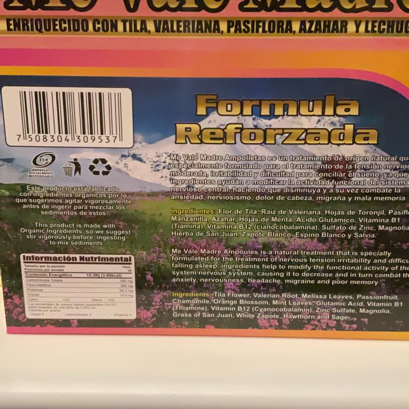 ME V MADRE en micro botellitas bebibles excelentes para cerebro y nervios falta de sueño mal caracter estress ….10         microbotellitas 1 botellita x dia