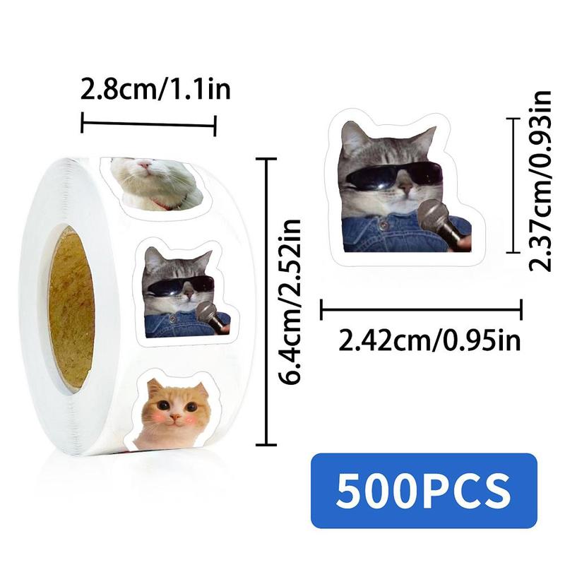 Cat Pattern Sticker (500pcs roll), Funny DIY Decals, Decorative Sticker for DIY Scrapbook & Journal Making & Gift Wrapping