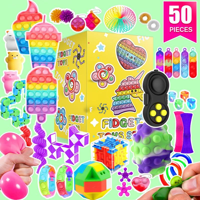 Fidget Toys, 50 Pack Sensory Toy Set Bulk Stocking Stuffers Carnival Treasure Box Classroom Prizes Gifts Party Favors for Kids Adults Boys Girls, Stress Relief Toys