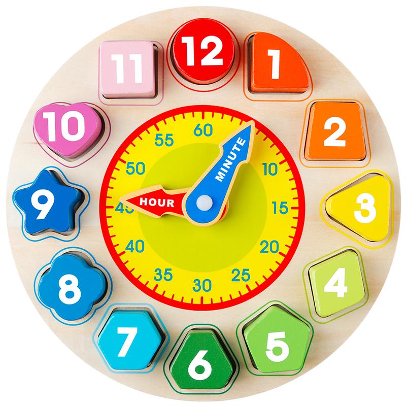 Coogam Wooden Shape Color Sorting Clock, Time Number Jigsaw Educational Toy for Preschool Kids