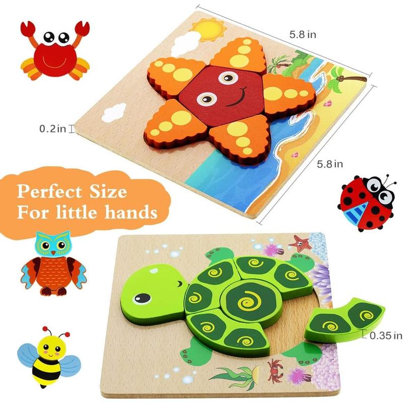 Montessori Toys for 1 2 3 Year Old Boys Girls Wooden Toddler Puzzles Kids Infant Baby Educational Learning Toys for Toddlers 1-3 Gifts 6 Animal Shape Jigsaw Eco Friendly Travel STEM Building Toy Games