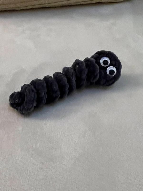 Willy the worry worm, gray, worm, stress reliever, anxiety, anxiety reliever, crochet, cute, animal, classroom