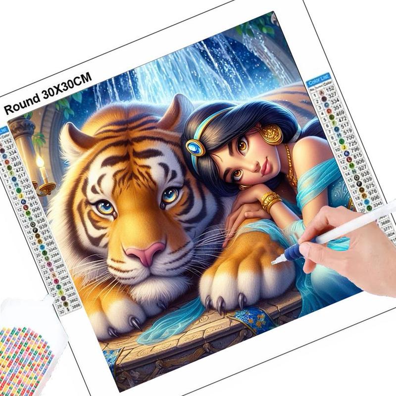 Princess & Tiger Pattern DIY Diamond Arts Colorful Painting Kit without Frame, 5D Diamond Arts Colorful Painting Kit, Wall Art Decor for Home