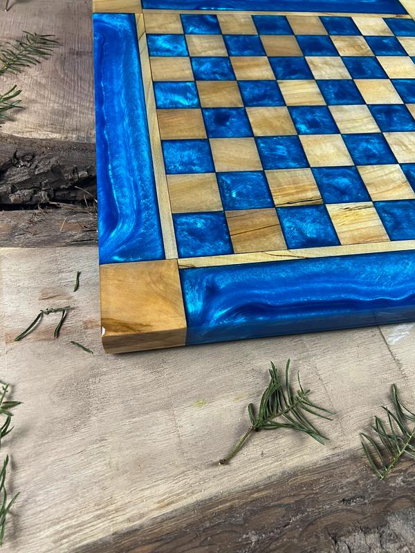 Caribbean Blue Maple Wood Chess Board (With Border)