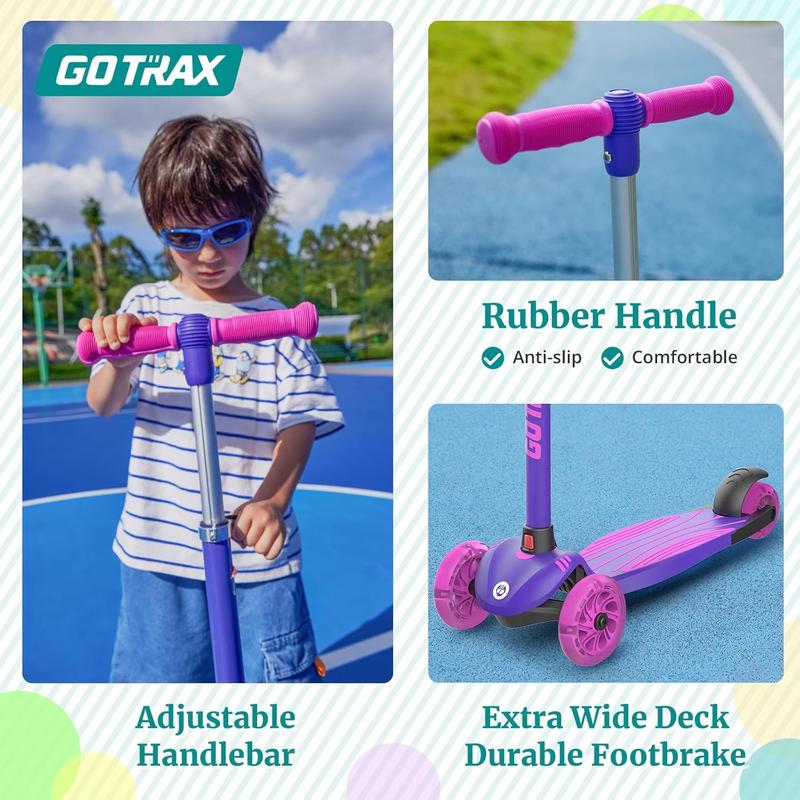 Gotrax KS3 Kids Kick Scooter, LED Lighted Wheels, Adjustable Height Handlebars and Removable Seat, Lean-to-Steer & Widen Anti-Slip Deck, 3 Wheel Scooter for Kids Ages 2-8 and up to 100 Lbs