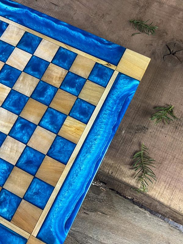 Caribbean Blue Maple Wood Chess Board (With Border)